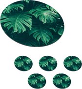 Onderzetters voor glazen - Rond - Monstera - Bladeren - Planten - Jungle - Natuur - 10x10 cm - Glasonderzetters - 6 stuks
