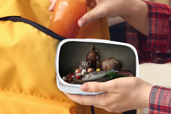 Boîte à Pain Wit - Lunch Box - Boîte à Pain - Rustique - Poisson - Nature Morte - Légumes - Herbes - 18x12x6 cm - Adultes