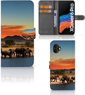 Wallet Book Case Geschikt voor Samsung Galaxy Xcover 6 Pro Telefoon Hoesje Olifanten