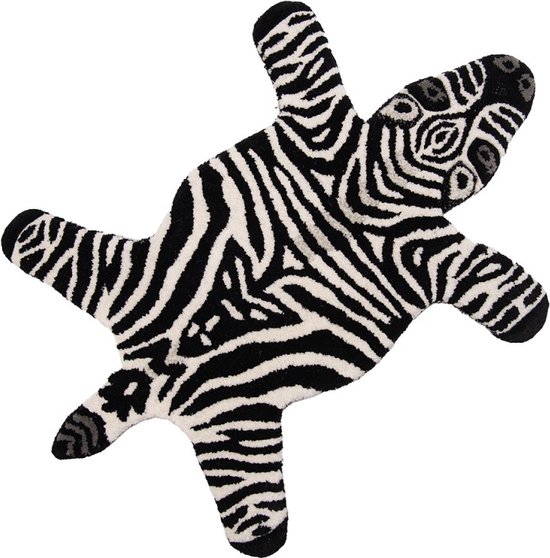 Vloerkleed Zebra 60x90 cm Zwart Wit Wol Tapijt Voetentapijt