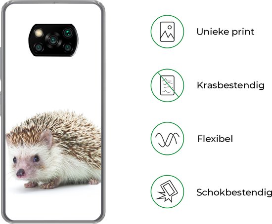 Telefoonhoesje Geschikt voor Xiaomi Geschikt voor Poco X3 NFC hoesje - Egel - Dieren - Wit - Siliconen Telefoonhoesje Telefoonhoesje