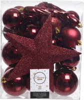 Kerstballen mixbox 33-delig | kunststof/onbreekbaar | donkerrood | diverse maten