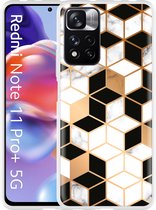 Xiaomi Redmi Note 11 Pro+ Hoesje Black-white-gold Marble - Designed by Cazy