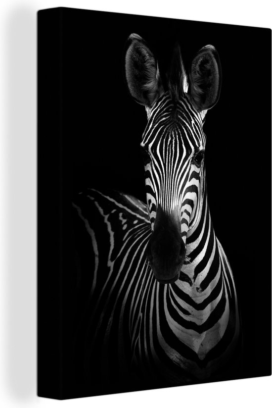 Canvas - Dieren - Zebra - Zwart - Wit - Schilderijen op canvas - 90x120 cm - Canvas doek - Woonkamer