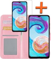 Hoesje Geschikt voor Samsung A04s Hoes Bookcase Flipcase Book Cover Met Screenprotector - Hoes Geschikt voor Samsung Galaxy A04s Hoesje Book Case - Lichtroze.