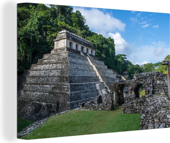 Canvas Schilderij Piramide van Palenque Mexico fotoprint - 60x40 cm - Wanddecoratie
