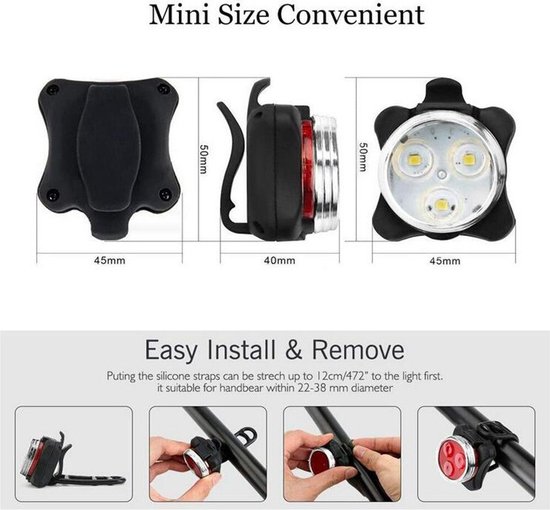 Fietsverlichting USB oplaadbaar - Oplaadbare USB Led Fietslamp - Voorlicht & Achterlicht - Waterdicht — afbeelding 4
