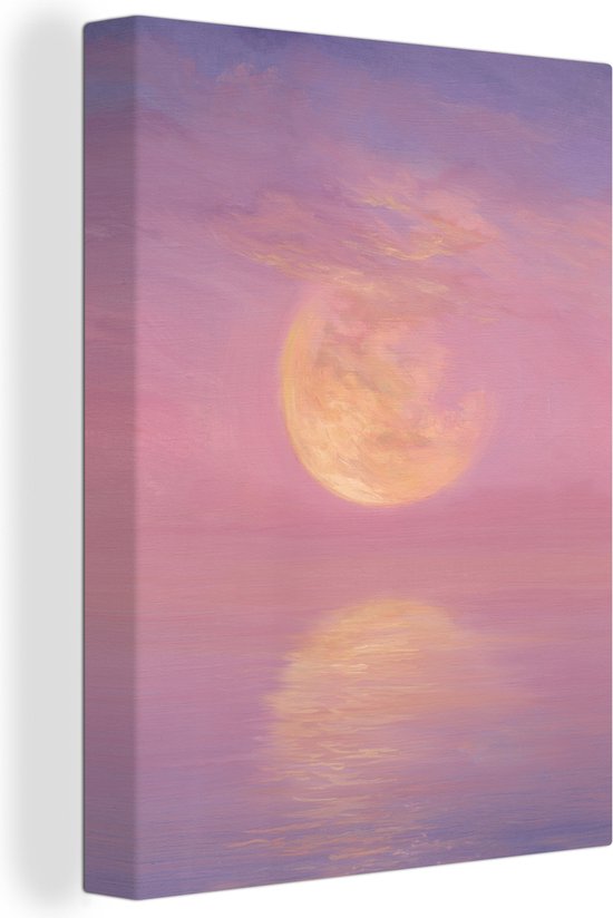 Canvas Schilderij Een illustratie van een roze lucht met de zon - 60x80 cm - Wanddecoratie