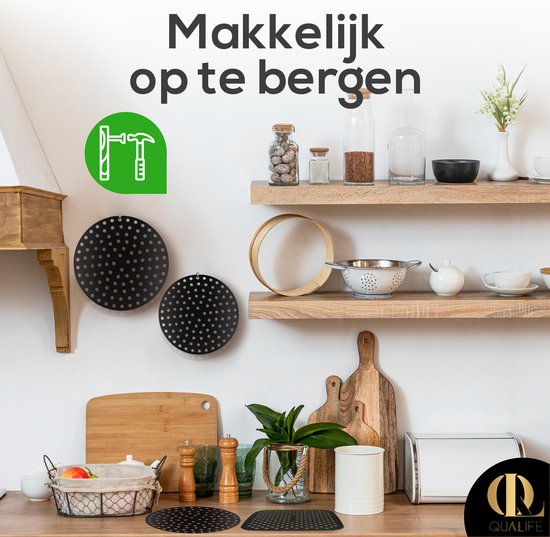 QuaLife Inductie beschermer 5X –  inductie afdekplaat- panbeschermers - rechthoekig - rond - Inductie mat- Onderzetters Pannen  - afdekplaat voor kookplat – inductie matjes rond met gaten - Zwart