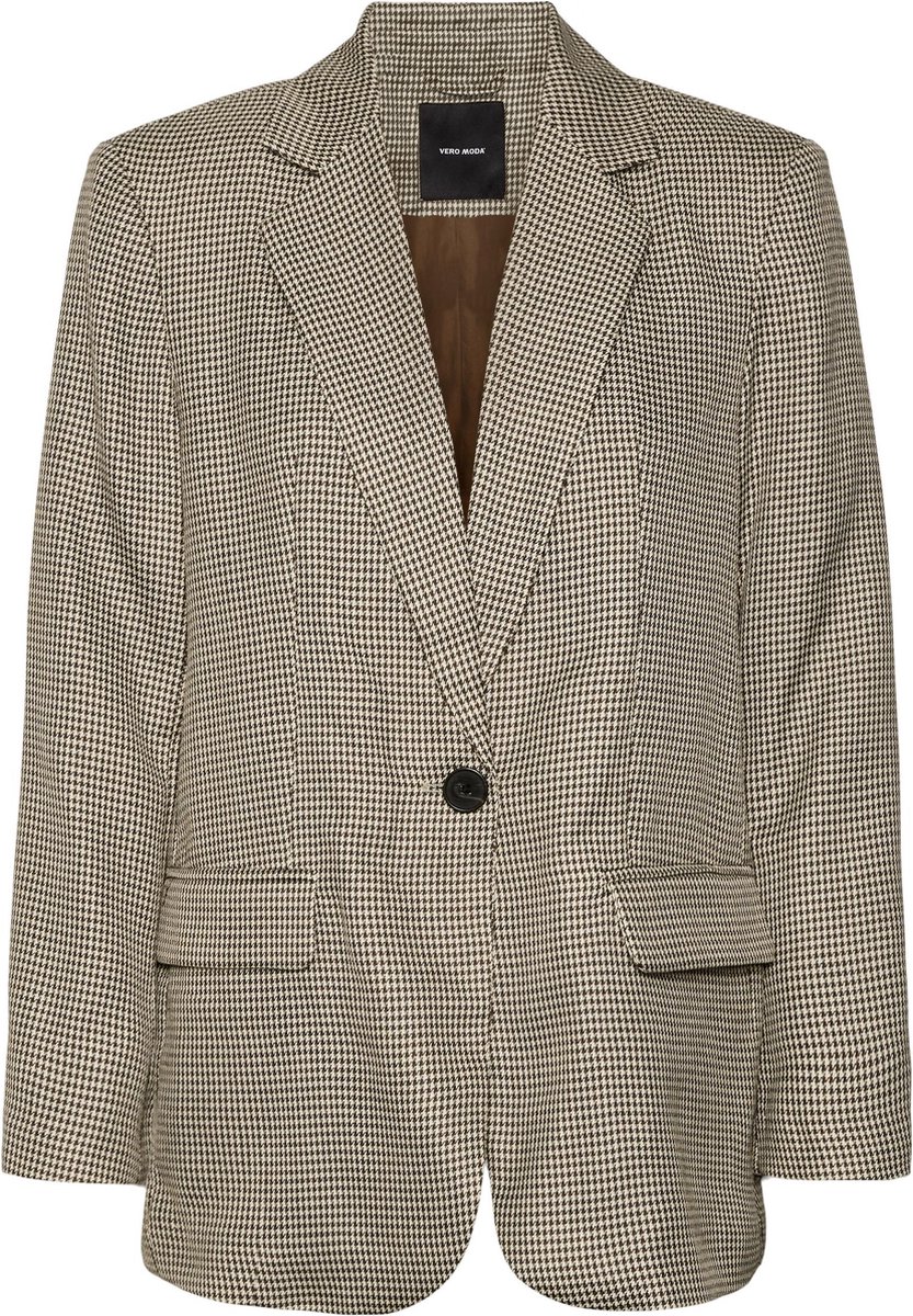Vero Moda VMTHEATROIAN LS HOUNDSTOOTH LONG BLAZER Dames Blazer Coffee Bean- Maat m
