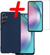 Hoes Geschikt voor Samsung A54 Hoesje Siliconen Back Cover Case Met Screenprotector - Hoesje Geschikt voor Samsung Galaxy A54 Hoes Cover Hoesje - Donkerblauw