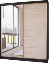 Zweefdeurkast Kledingkast met Spiegel Garderobekast met planken en kledingstang - 183x61x218 cm (BxDxH) - SLIK (Zwart)