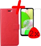 Hoes Geschikt voor Samsung A14 Hoesje Bookcase Hoes Flip Case Book Cover Met 2x Screenprotector - Hoesje Geschikt voor Samsung Galaxy A14 Hoes Book Case Hoesje - Rood