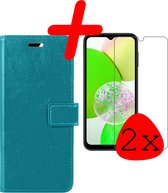 Hoes Geschikt voor Samsung A14 Hoesje Bookcase Hoes Flip Case Book Cover Met 2x Screenprotector - Hoesje Geschikt voor Samsung Galaxy A14 Hoes Book Case Hoesje - Turquoise