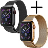 Milanees Bandje Geschikt voor Apple Watch 42/44/45 mm Milanees Bandje - Band Geschikt voor Apple Watch 42/44/45 mm Met Magneetsluiting - Zwart & Goud