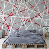Fotobehang Modern White Red Grey String Design | VEL - 152.5cm x 104cm | 130gr/m2 Vlies