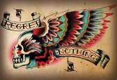 Fotobehang Skull Tattoo Wing | XL - 208cm x 146cm | 130g/m2 Vlies