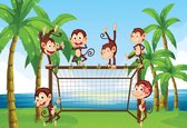 Fotobehang Football Monkeys Cartoon | XL - 208cm x 146cm | 130g/m2 Vlies