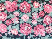 Vloerkleed vinyl |Geborduurde bloemen roze/blauw | 195x195 cm