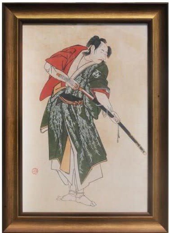 Fine Asianliving Japans Schilderij met Lijst Krijger met Katana zwaard B36.5xD3xH58cm