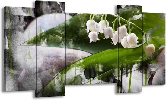 GroepArt - Schilderij - Bloem - Wit, Groen, Grijs - 120x65 5Luik - Foto Op Canvas - GroepArt 6000+ Schilderijen 0p Canvas Art Collectie - Wanddecoratie