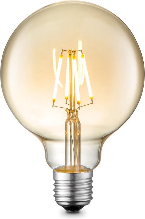 Home Sweet Home - Edison Vintage E27 LED filament lichtbron Globe - Amber - 9.5/9.5/13.5cm - G95 Deco - Retro LED lamp - Dimbaar - 6W 550lm 2700K - warm wit licht - geschikt voor E27 fitting