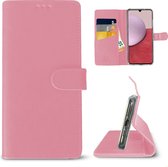 IPhone 13 Pro Max hoesje – Book Cover Case – Pasjeshouder - Siliconen Portemonnee Hoesje – Handgemaakt – Roze – Kunstleer