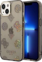 Guess 4G Peony Glitter Back Case voor Apple iPhone 14 (6.1") - Zwart