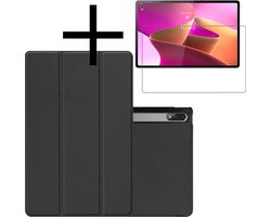 Hoes - Geschikt voor Lenovo Tab P12 Pro - Met Screenprotector - Trifold Bookcase - Hard Cover - Hardcover Book Case - Tablet Hoesje - Zwart
