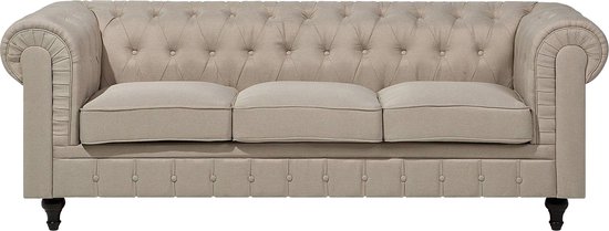 Beliani CHESTERFIELD - Canapé 3 places - Beige - Polyester