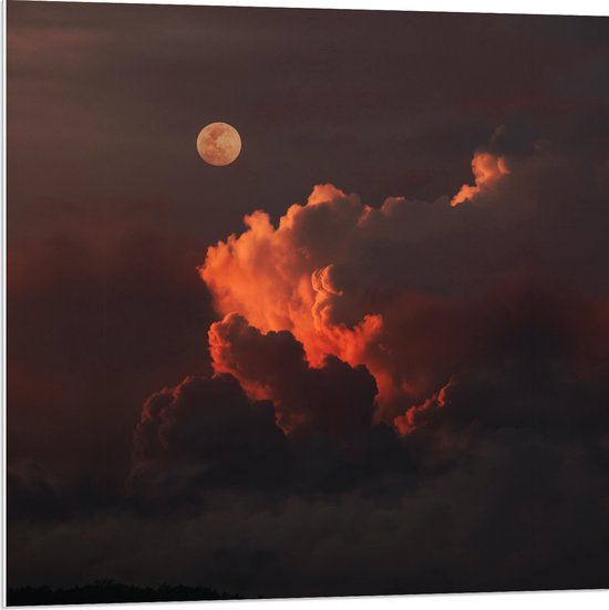 PVC Schuimplaat- Maan bij Wolken - 80x80 cm Foto op PVC Schuimplaat