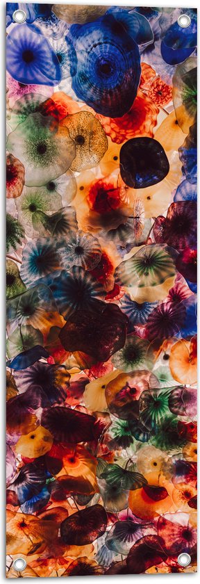 Tuinposter – Patroon van Vlekken met Stipje in Verschillende Kleuren - 30x90 cm Foto op Tuinposter (wanddecoratie voor buiten en binnen)