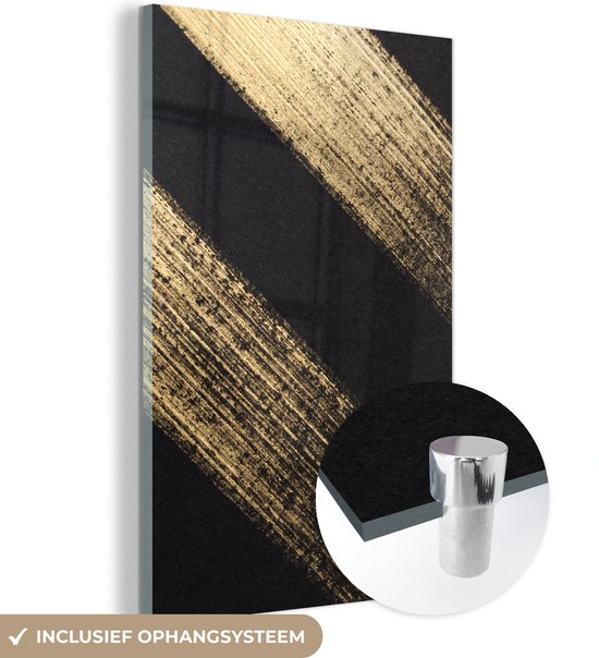 Peinture sur Verre - Stries de Peinture Dorées sur Fond Noir - 40x60 cm - Peintures sur Verre Peintures - Photo sur Glas