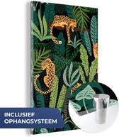 MuchoWow® Glasschilderij 120x180 cm - Schilderij acrylglas - Jungle - Panter - Patronen - Jongens - Meiden - Planten - Foto op glas - Schilderijen