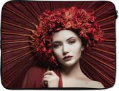 Housse pour ordinateur portable 17 pouces - Femme - Rouge - Portrait - Parapluie - Housse pour ordinateur portable - Dimensions intérieures 42,5x30 cm