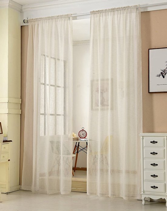 Gordijn, transparant met plooiband in linnen-ook, voile, voor woonkamer, kinderkamer en slaapkamer