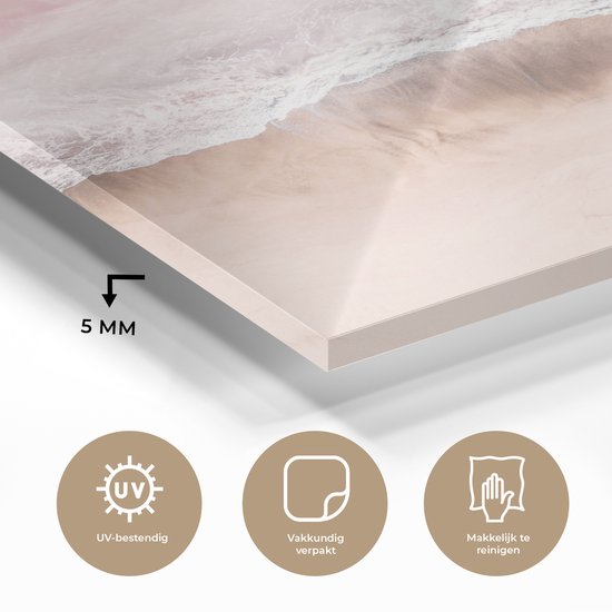 MuchoWow® Peinture sur verre 60x80 cm - Peinture sur verre - Plage - Mer - Rose - Nature - Vagues - Photo sur verre acrylique - Peintures