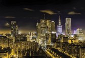 Fotobehang - Vlies Behang - Warschau Skyline in de Nacht - Stad - 208 x 146 cm