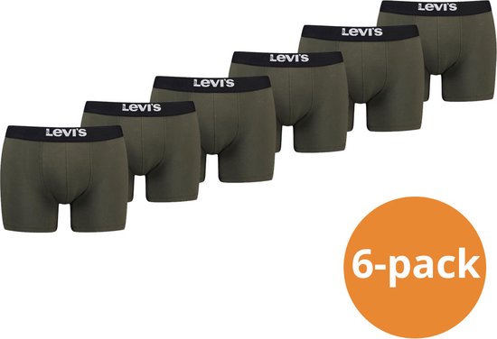 Levi's Boxershorts Heren - 6-pack Solid Organic Cotton Khaki - Donkergroene Levi's Boxershorts - Maat XL