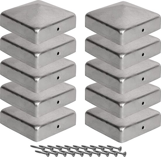 Viirkuja® Paalmutsen 10x10 cm - 10 stuks, 100x100 mm, metaal/verzinkt, piramidevorm, voor houten paal