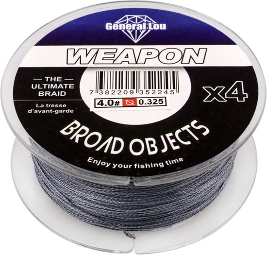 General Lou Gevlochten vislijn - Vislijnen - Gevlochten lijn - 0.205mm - PE x4 - 100m - Visdraad - Karpervissen - Vissen - Feedervissen - Grijs