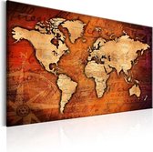 Schilderij - Wereldkaart , Amberkleurige Wereld