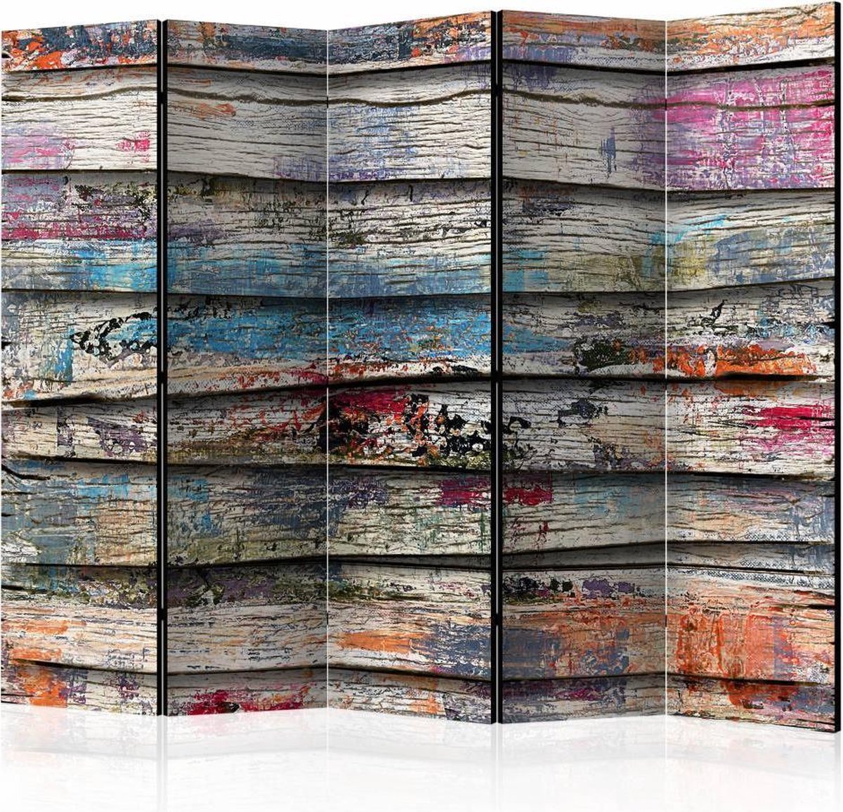Vouwscherm - Kleurrijk woud 225x172cm , gemonteerd geleverd, dubbelzijdig geprint (kamerscherm)