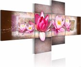 Schilderij - Water lelies , roze grijs , 4 luik