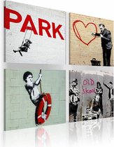 Schilderij - Banksy - Stedelijke Inspiratie, 4luik , multikleur , wanddecoratie , premium print op canvas