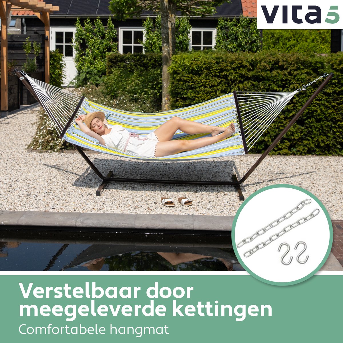 Vita5 Hangmat met Standaard en Spreidstok – 2 Persoons – Afneembaar kussen  –... | bol.com