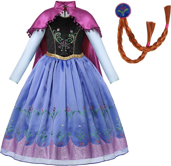 Prinsessenjurk meisje - Anna jurk - Verkleedkleding meisje - Het Betere Merk - Lange roze cape - Haarvlecht - Maat 134/140 (140) - Carnavalskleding - Cadeau meisje - Verkleedkleren - Kleed