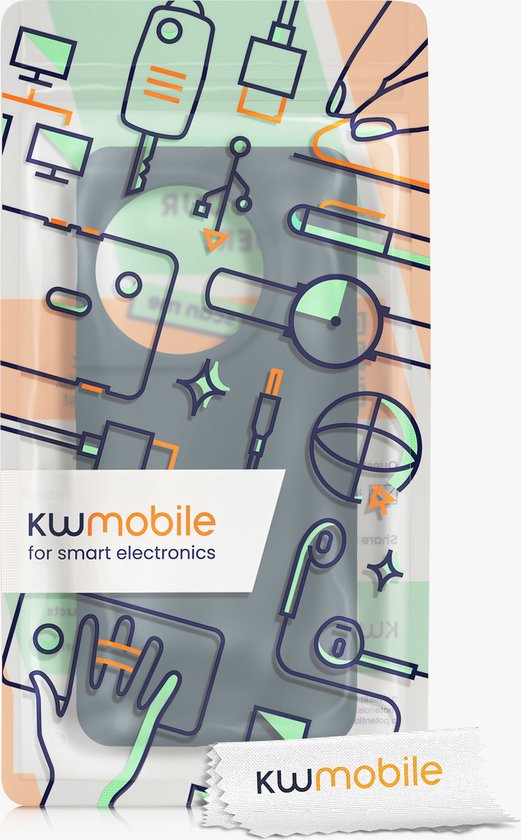 KWmobile verpakking voor smart electronics met illustraties van kabels en oortjes.