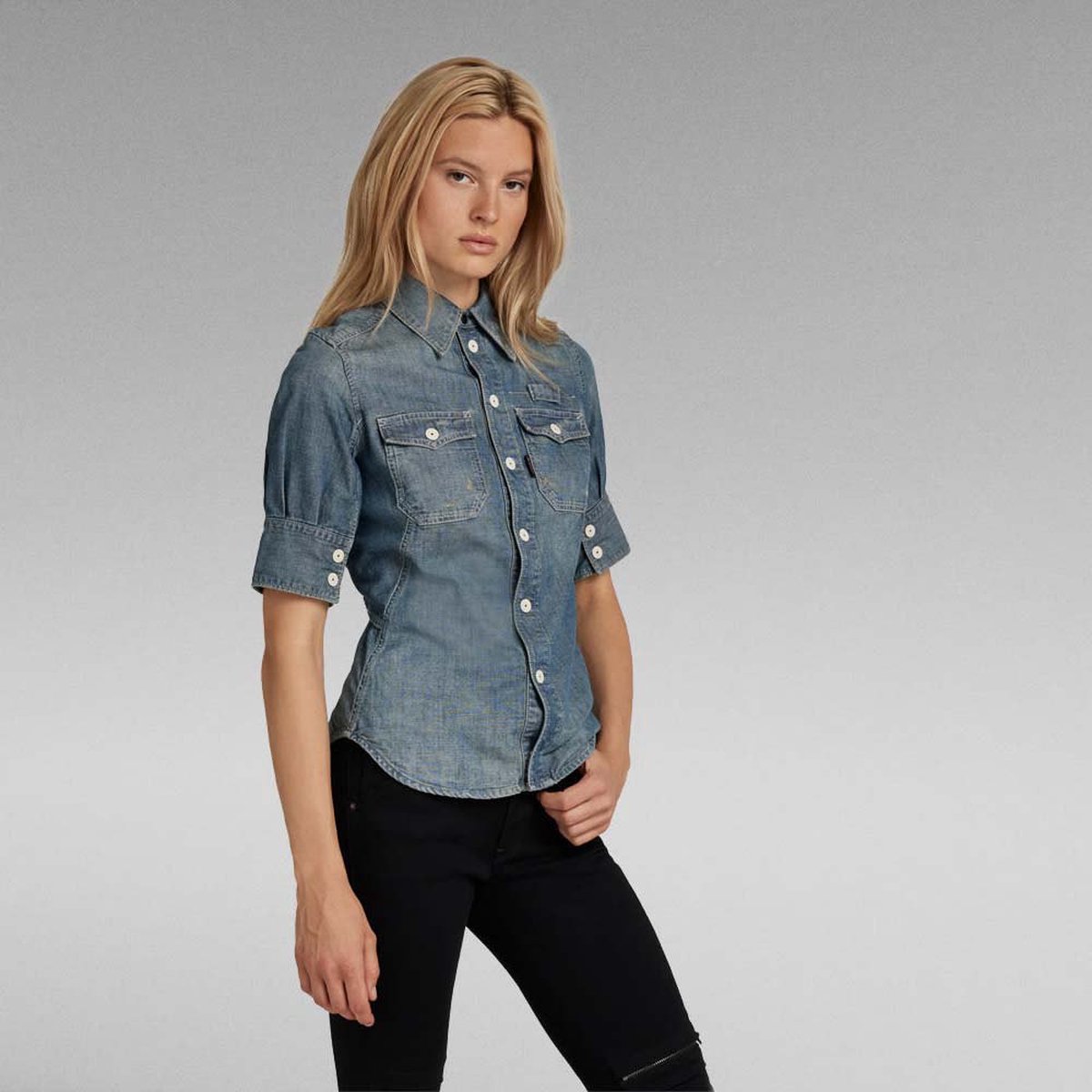 G-Star Officer Boyfriend Shirt Camicia Donna, Manica Lunga, Due Tasche, Colletto Ad Anello, Stile Casual - 3