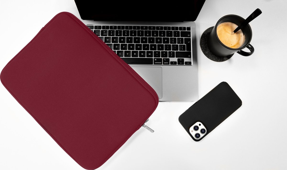 Laptophoes 15,6 inch bordeaux waterafstotend krasbestendig soft velvet binnenkant met ritssluiting, lichtgewicht - Afbeelding 3